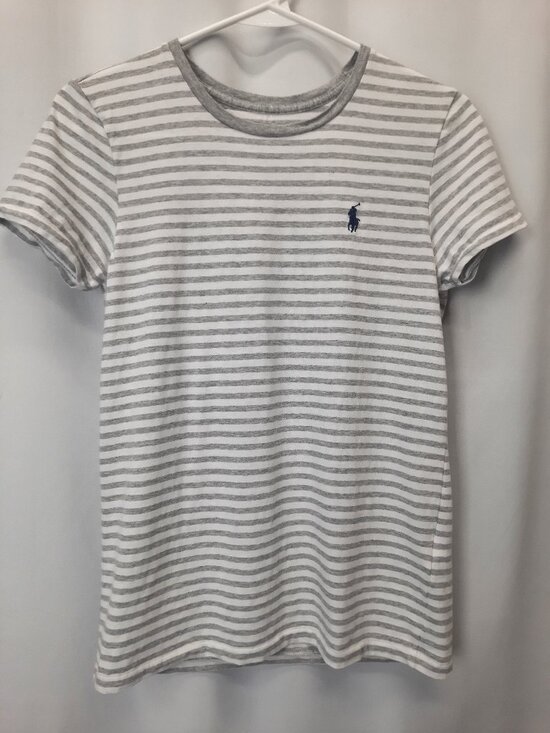Polo Ralph Lauren Tops - Polo Ralph Lauren Women’s Medium Gray White Striped Short Sleeve Shirt Retro y2k